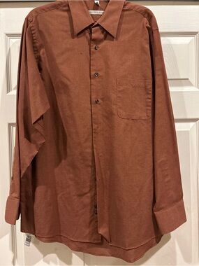 Men's Brown Button-Up Shirt - Classic Long Sleeve